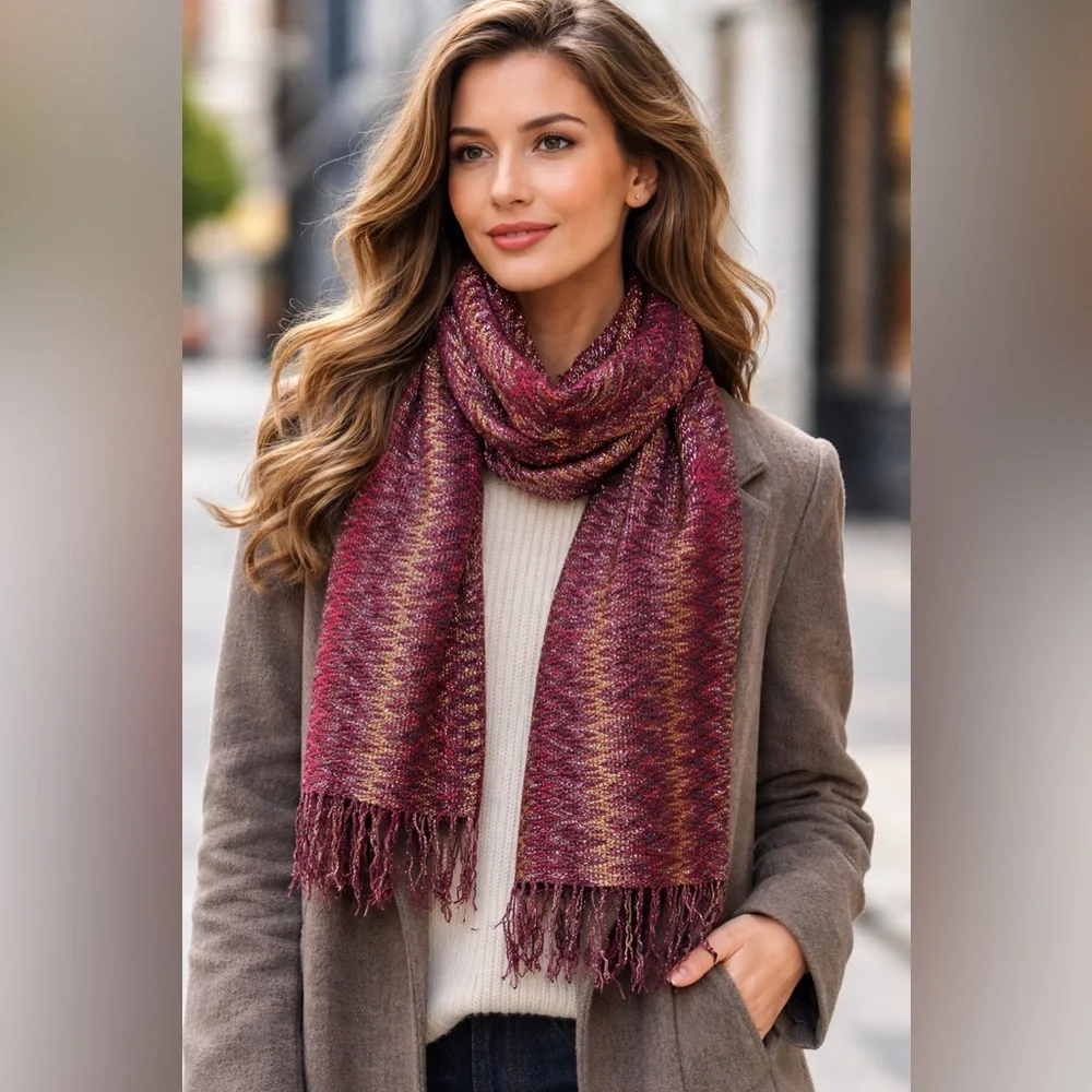 MISSONI Wave ZigZag Shimmer Fringe Scarf